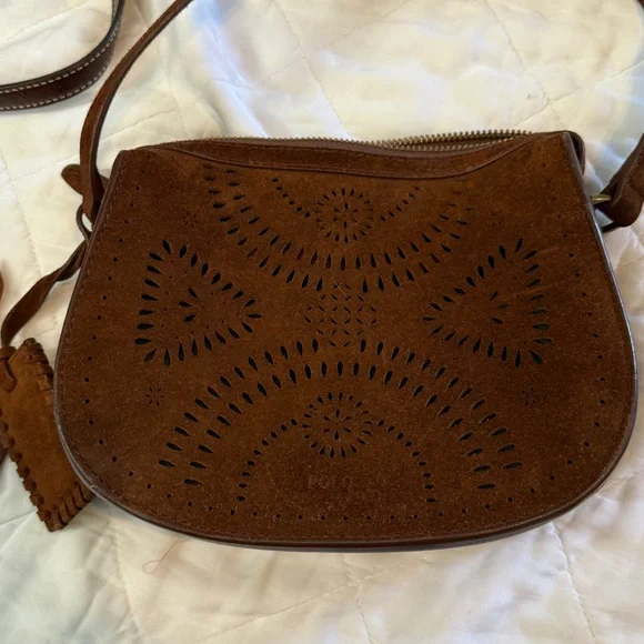 Polo by Ralph Lauren Chocolate Brown Suede Crossbody Bag with Cut Out  Design - Picture 4 of 5